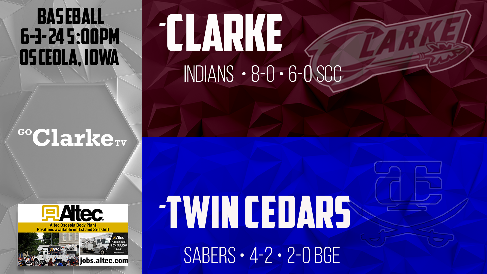Clarke Softball vs Twin Cedars 6-3-24 