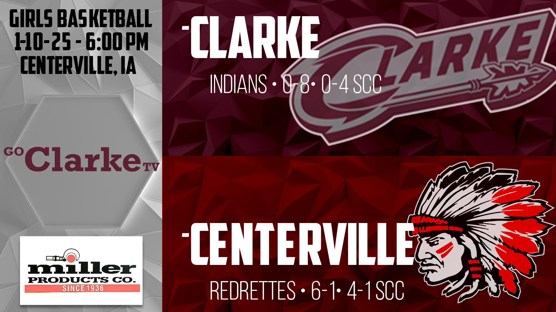 Clarke Girls Basketball at Centerville 1-10-25