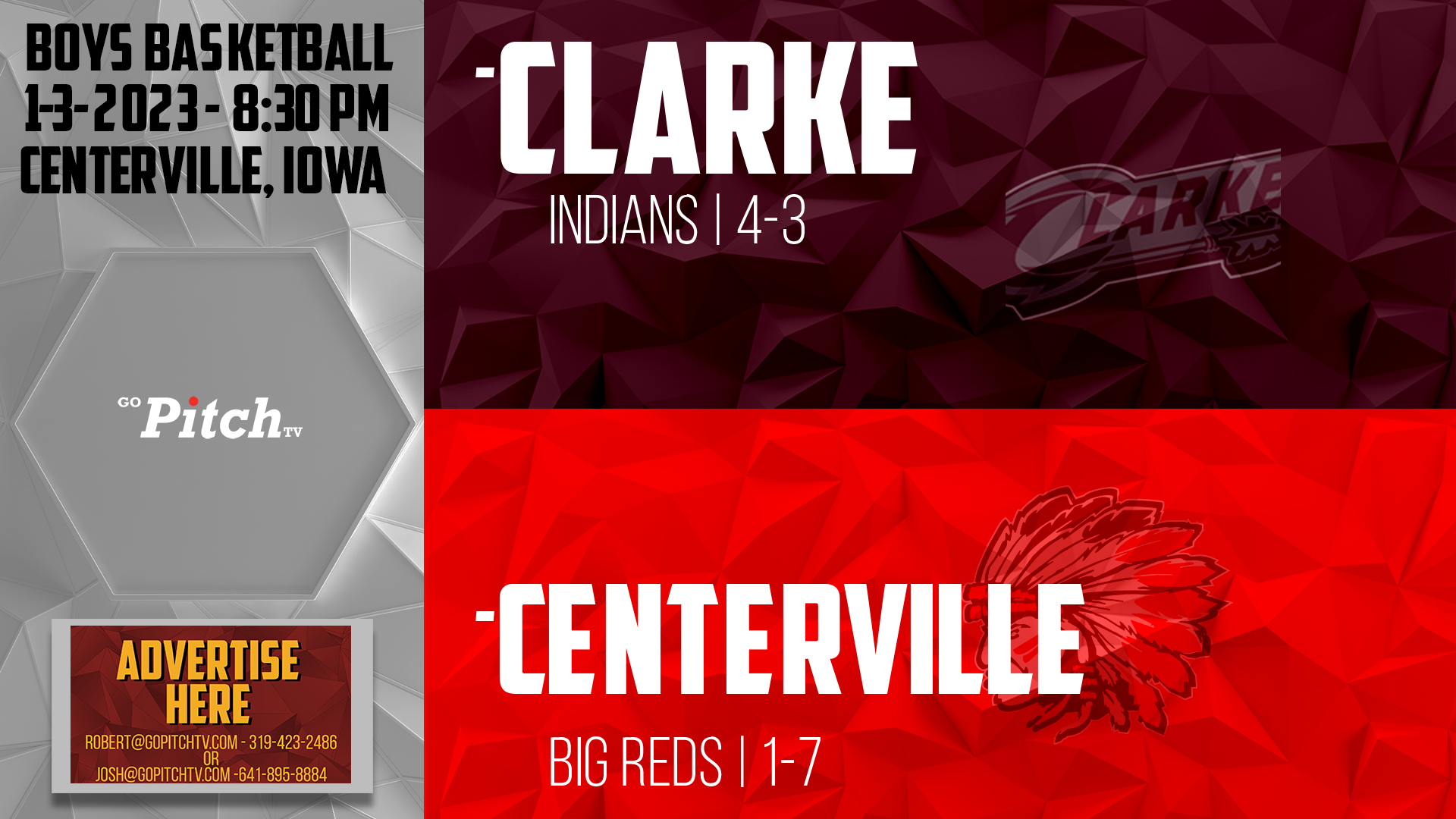 Centerville Boys Basketball vs Clarke 1-3-2023