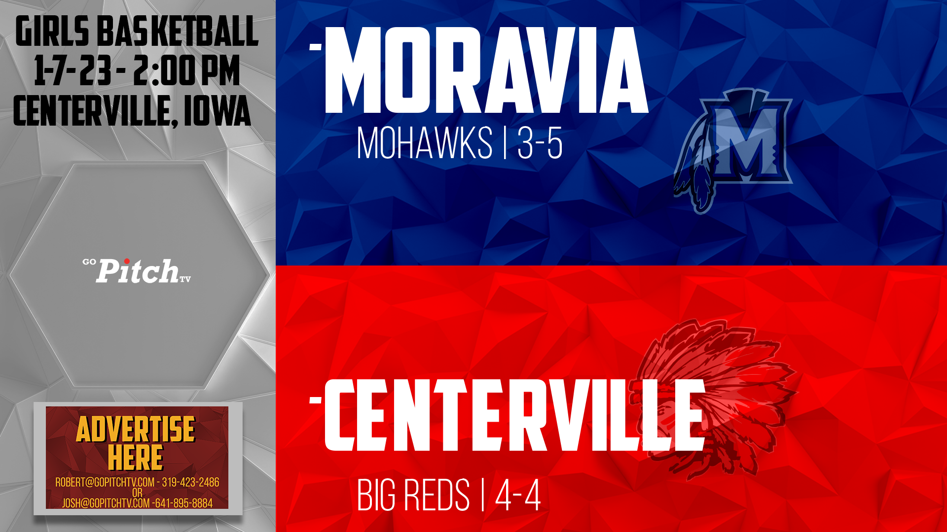 Centerville Girls Basketball vs Moravia 1-7-23