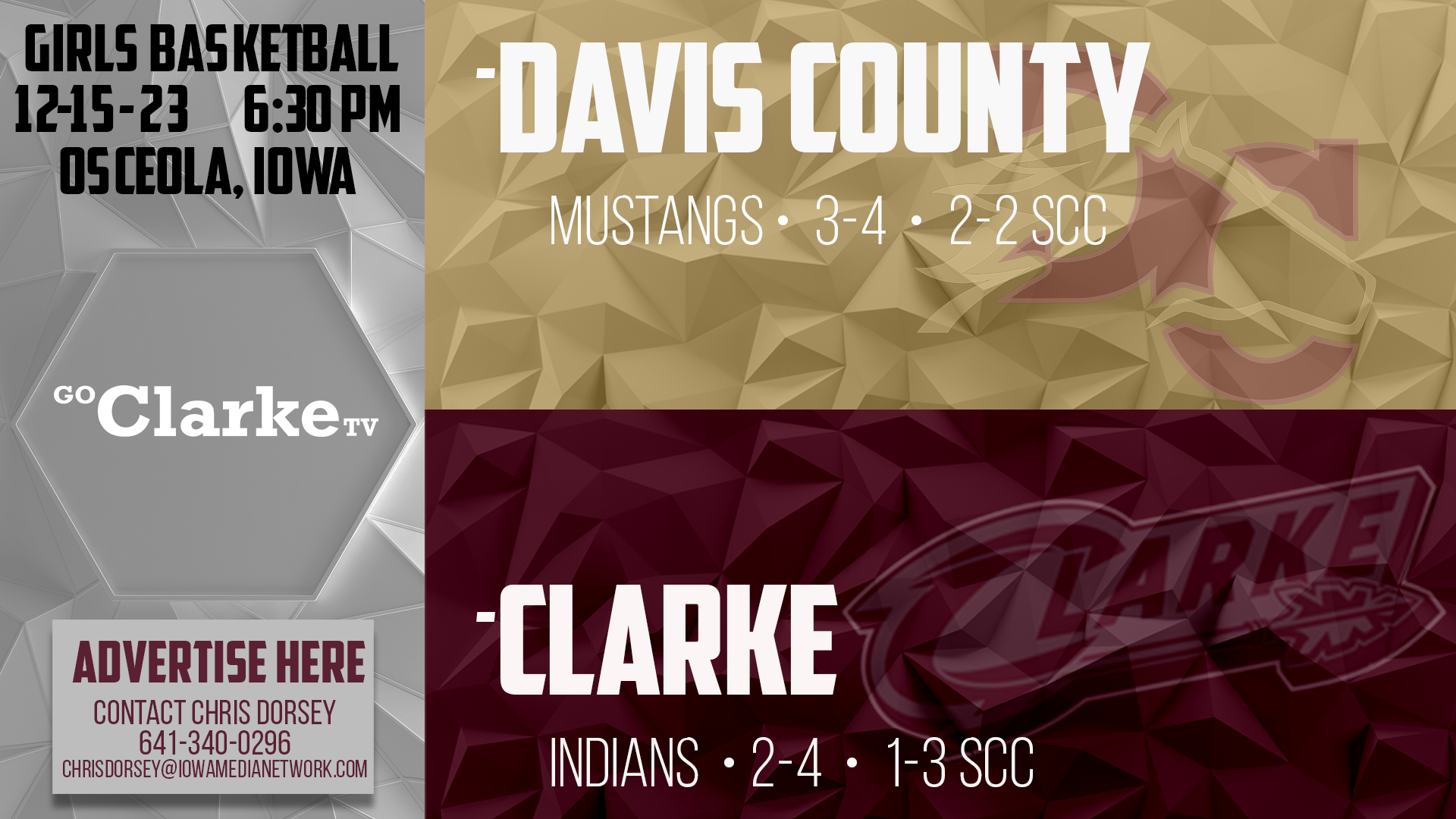 Clarke Girls Basketball vs Davis County 12-15-23
