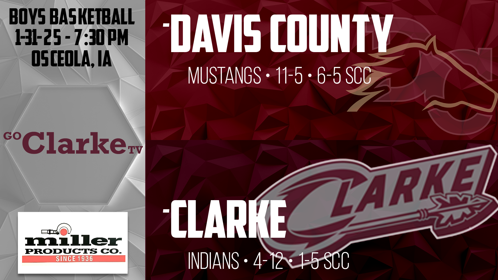 Clarke Boys Basketball vs Davis County 1-31-25