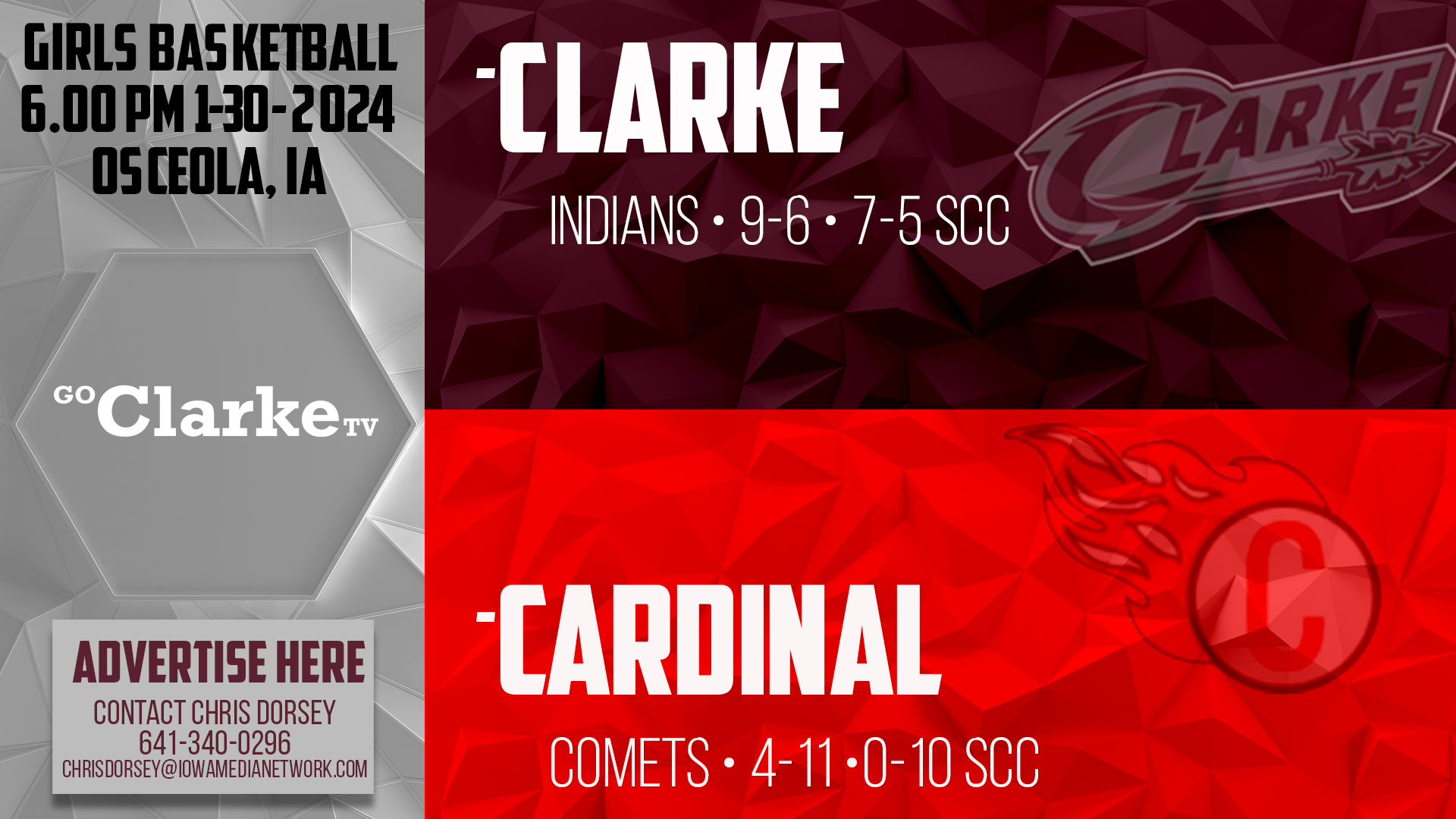 Clarke Girls Basketball vs Cardinal 1-30-24