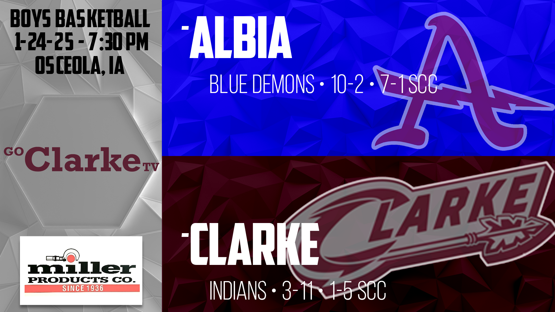 Clarke Boys Basketball vs Albia 1-24-25