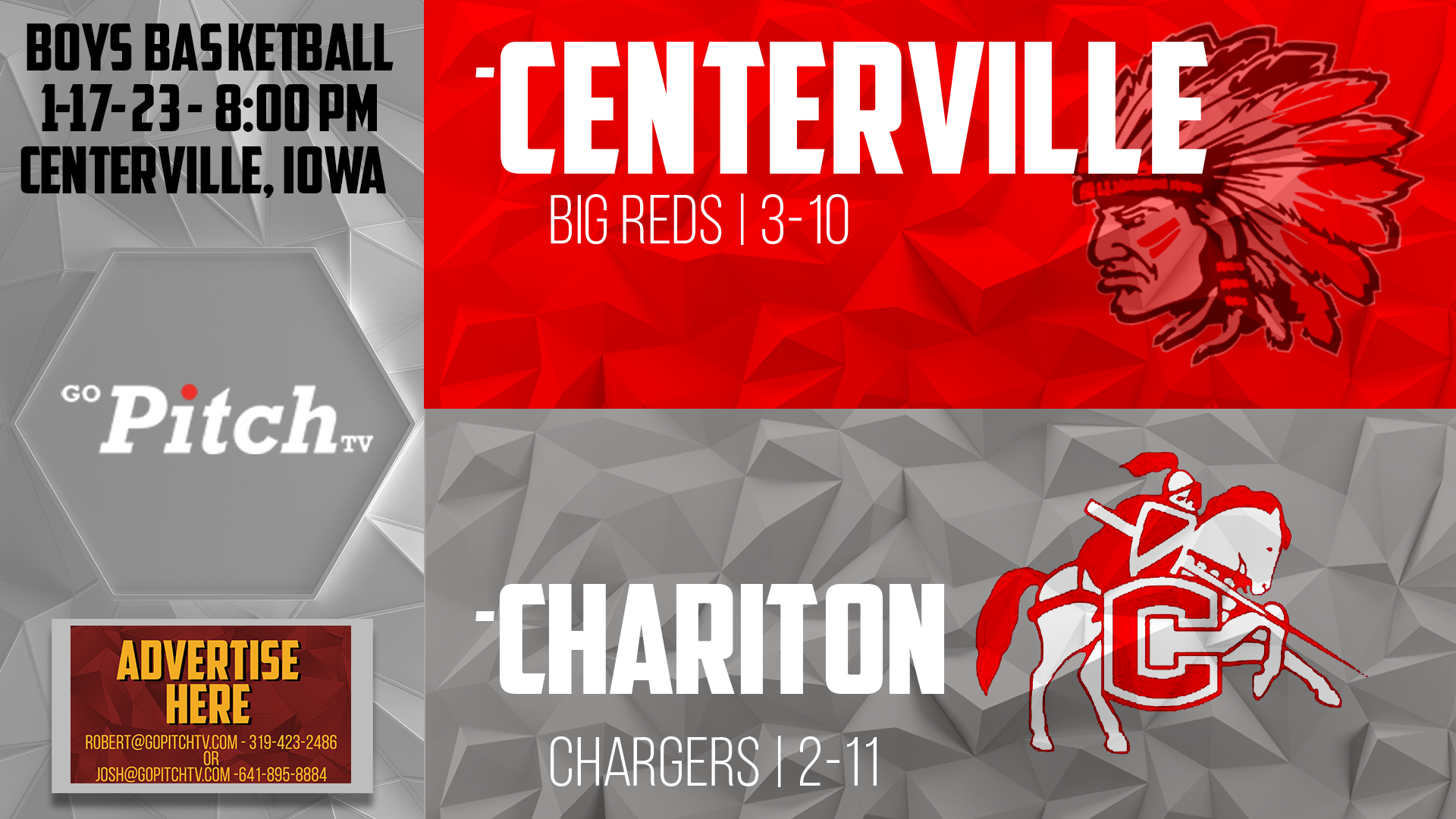 Centerville Boys Basketball vs Chariton 1-17-23
