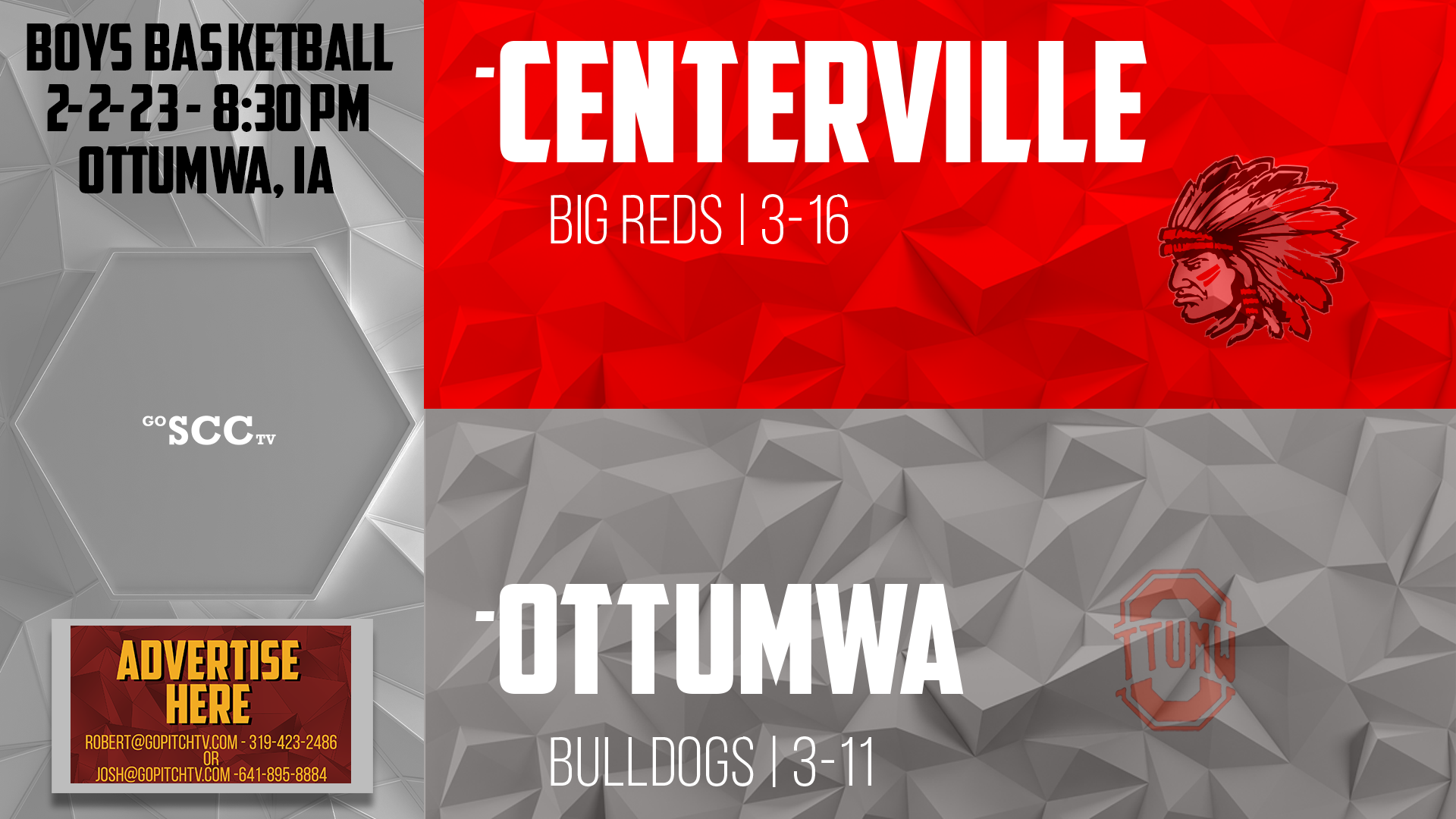 Centerville Boys Basketball vs Ottumwa 2-2-23