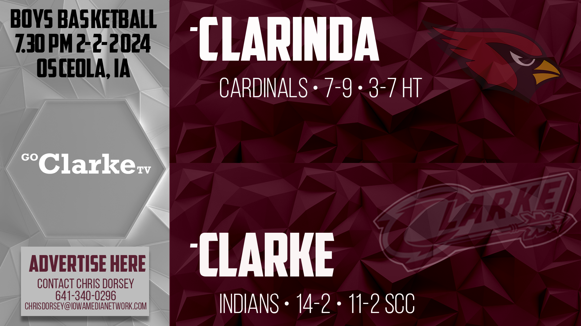 Clarke Boys basketball vs Clarinda 2-2-24