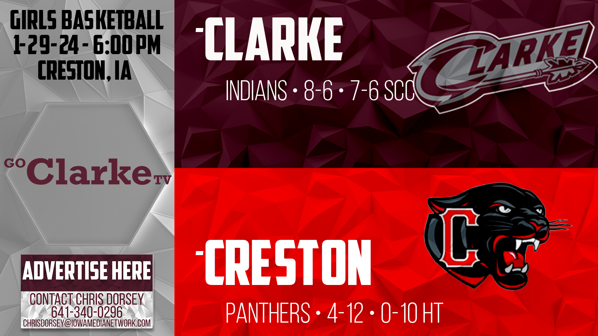 Clarke Girls Basketball @ Creston 1-29-24