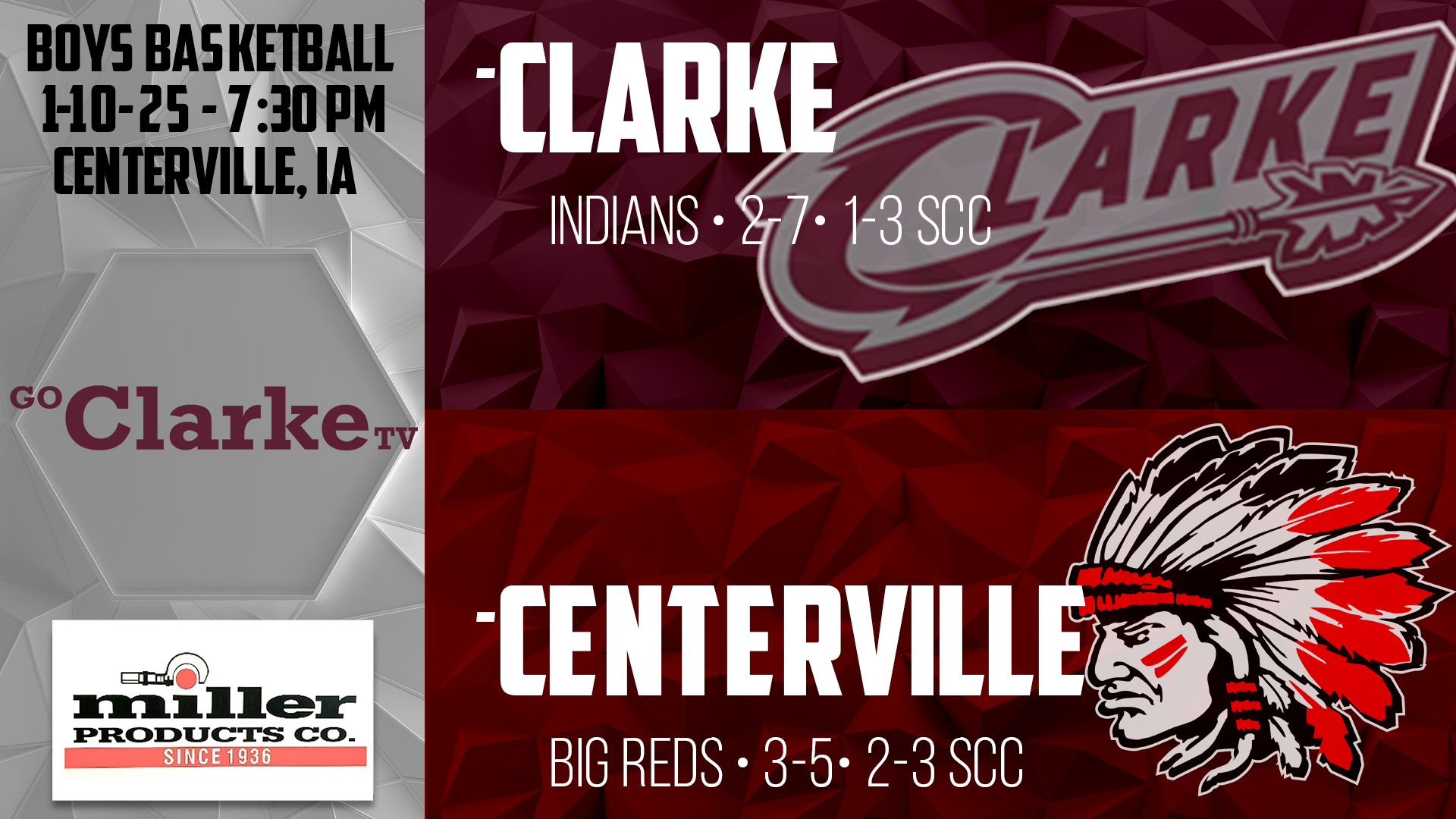 Clarke Boys Basketball at Centerville 1-10-25