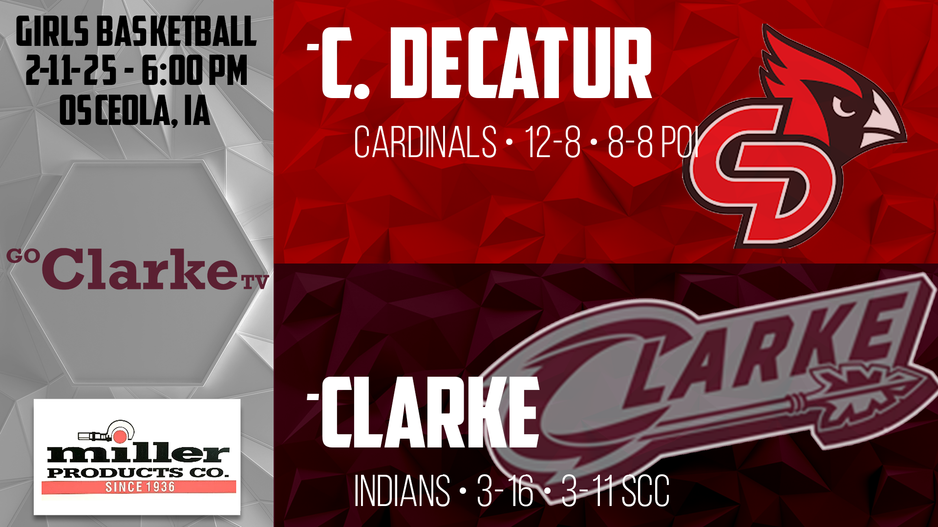 Clarke Girls Basketball vs Central Decatur 2-11-25