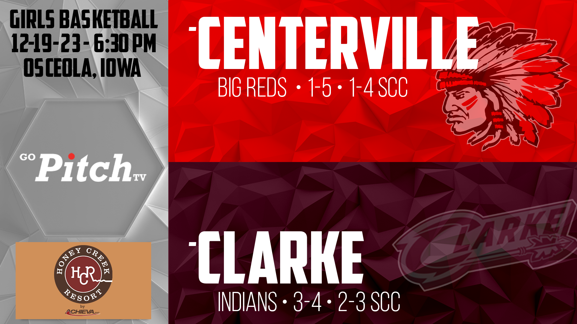 Centerville Girls Basketball vs Clarke 12-19-23