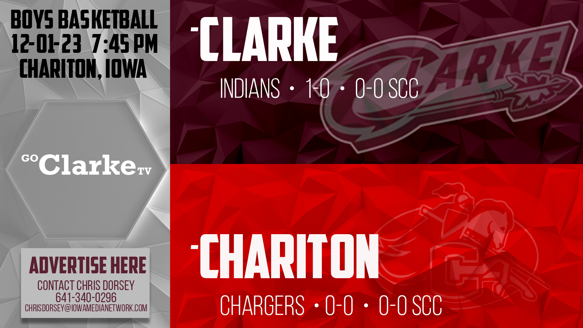 Clarke Boys Basketball vs Chariton 12-1-23