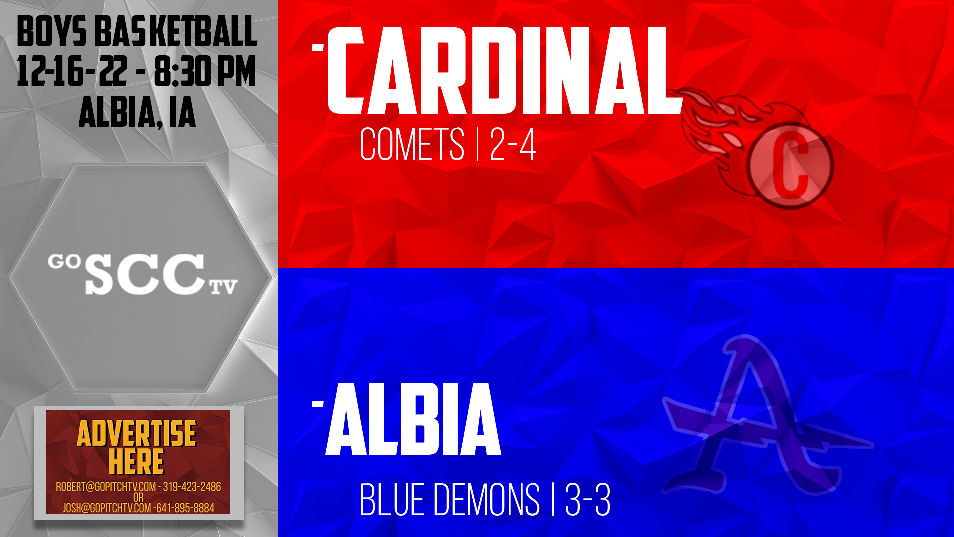 Albia Boys Basketball vs Cardinal 12-26-22