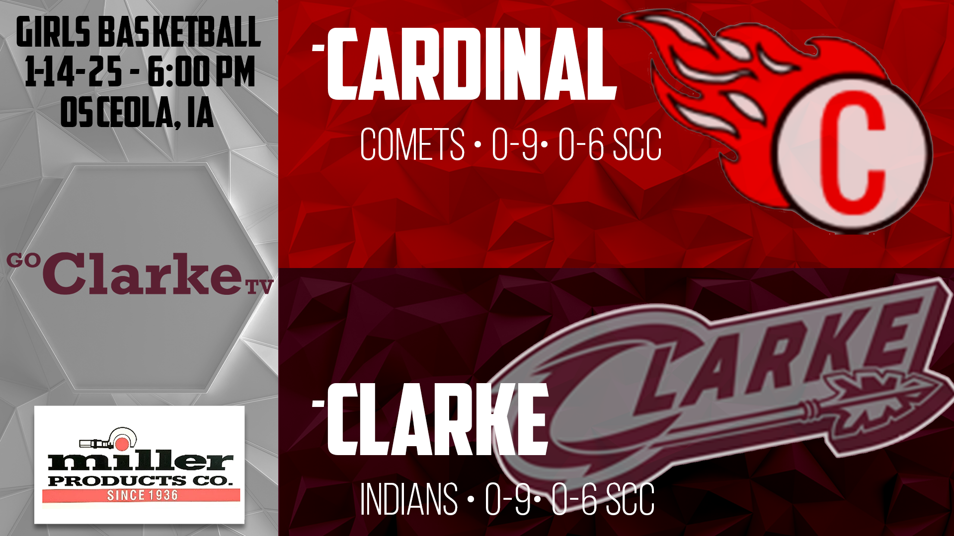 Clarke Girls Basketball vs Cardinal 1-14-25