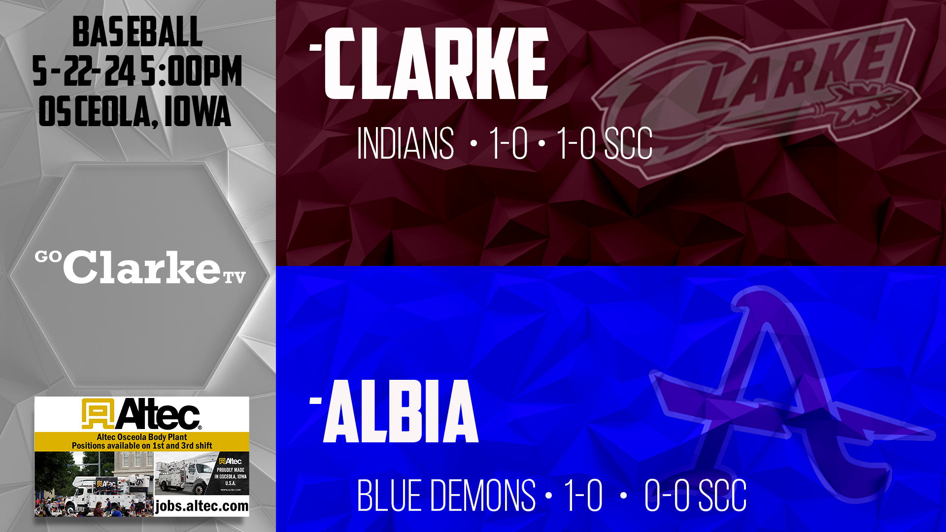 Clarke Baseball vs Albia 5-22-24