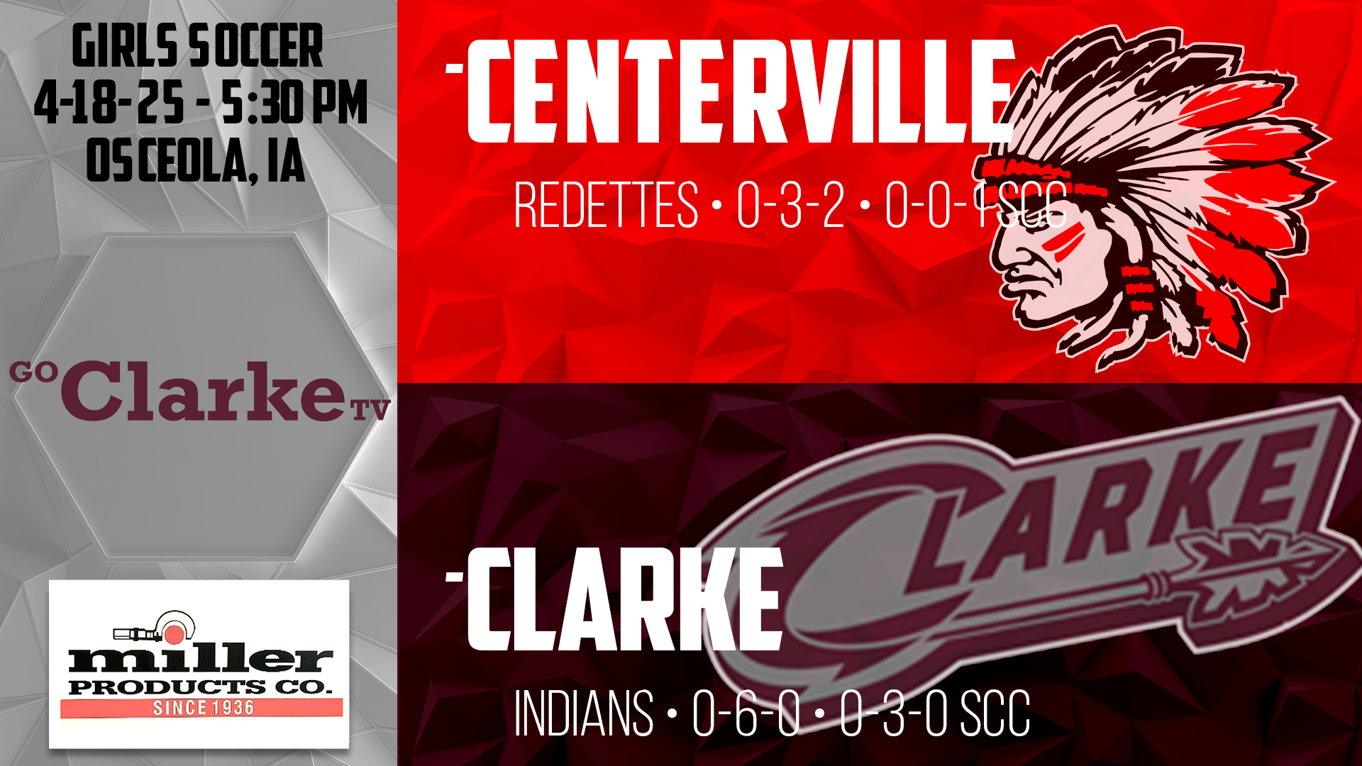 Clarke Girls Soccer vs Centerville 4-18-25