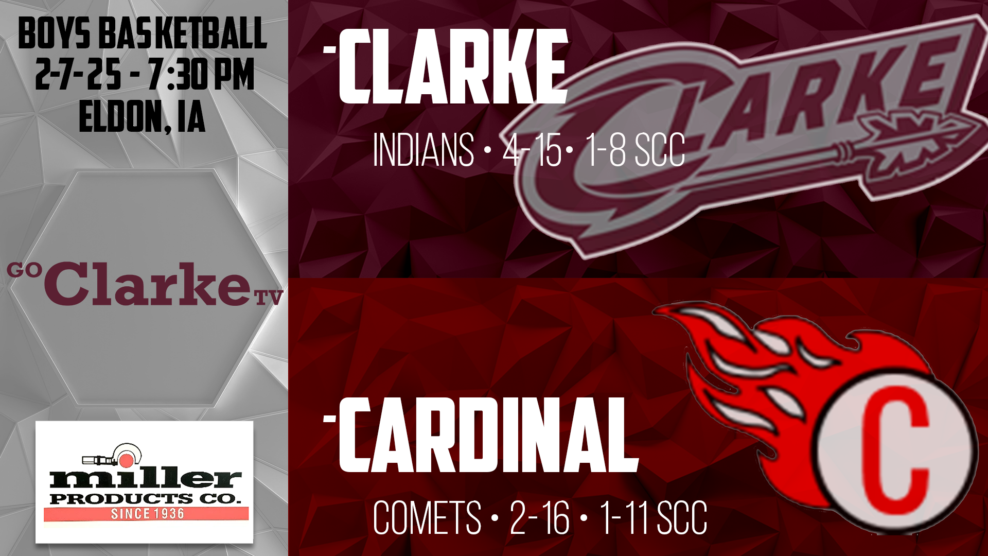 Clarke Boys Basketball @ Cardinal 2-7-25