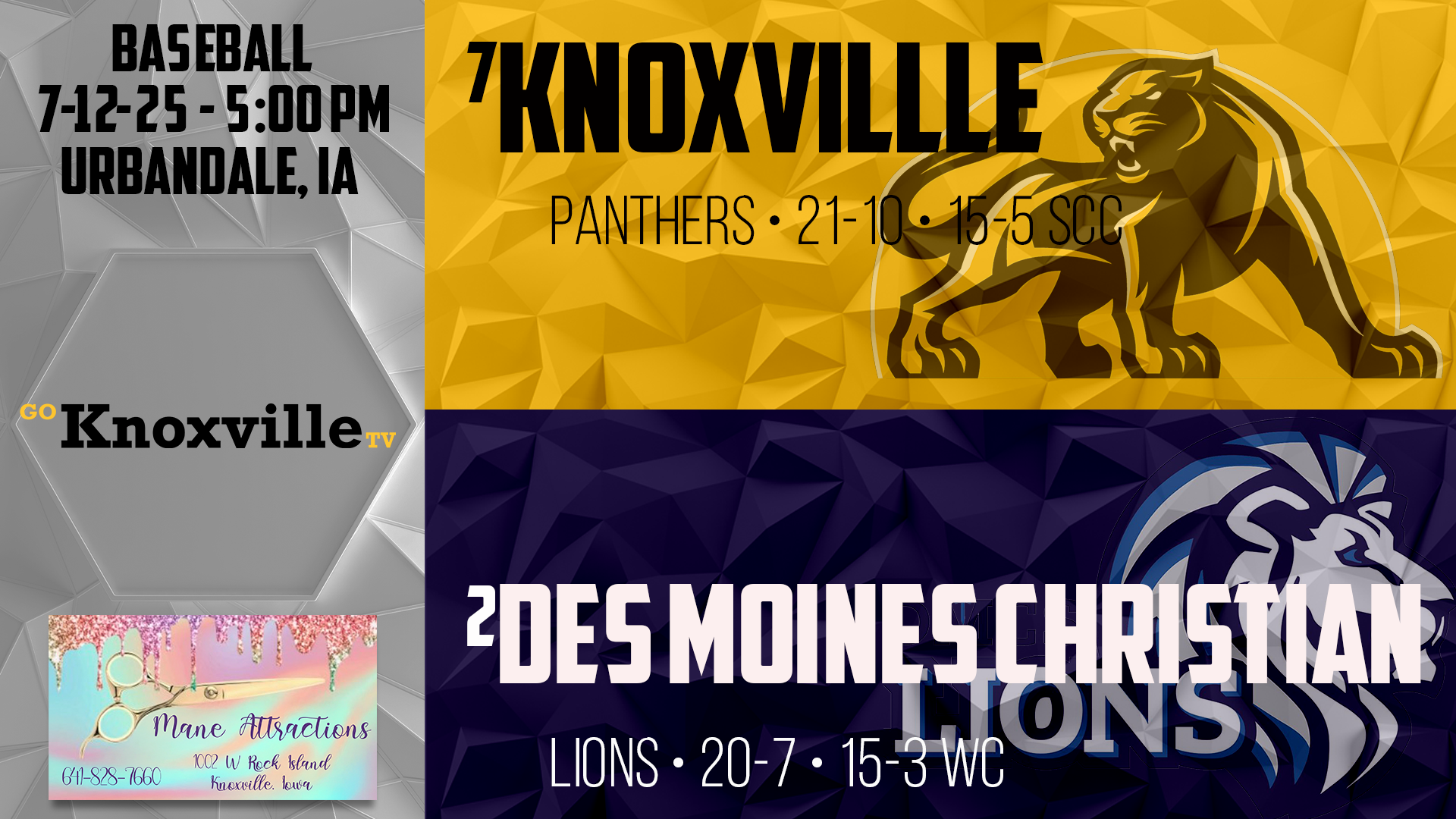 Knoxville at Des Moines Christian Baseball 7-12-25 - POST SEASON
