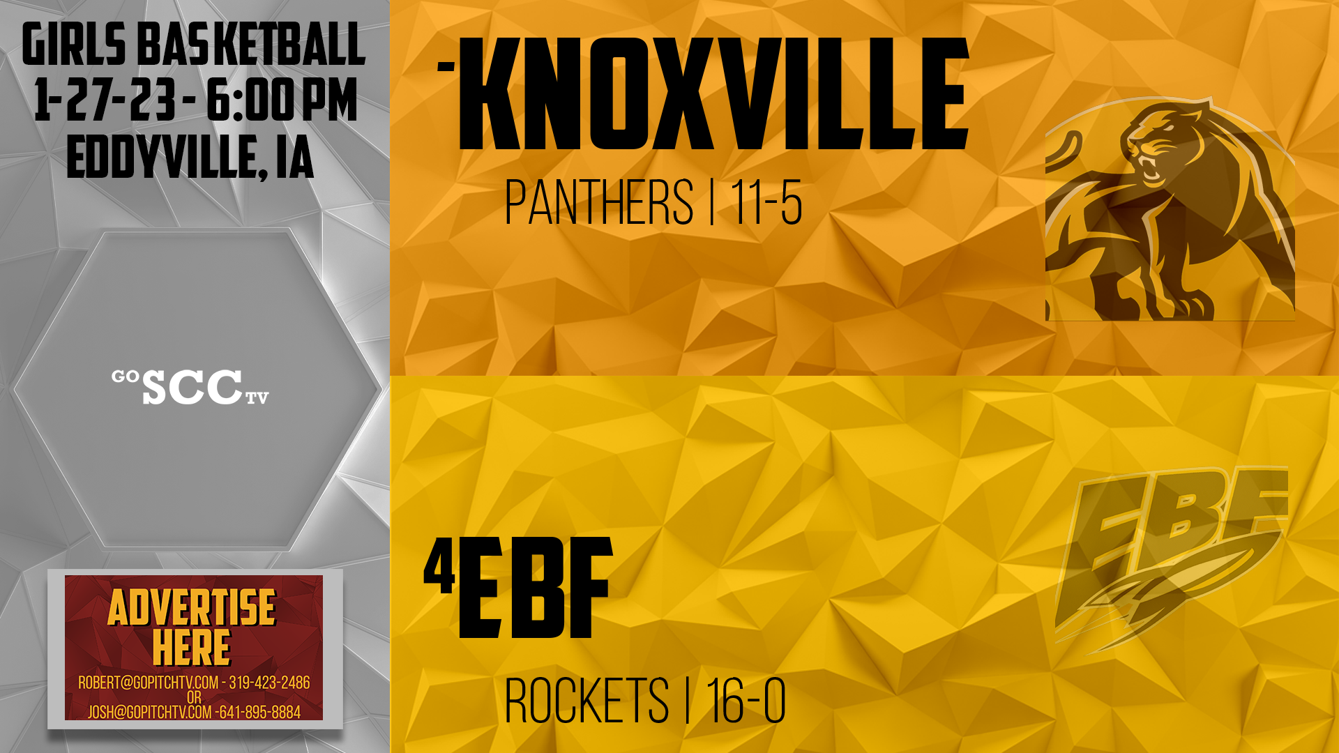 EBF Girls Basketball vs Knoxville 1-27-23