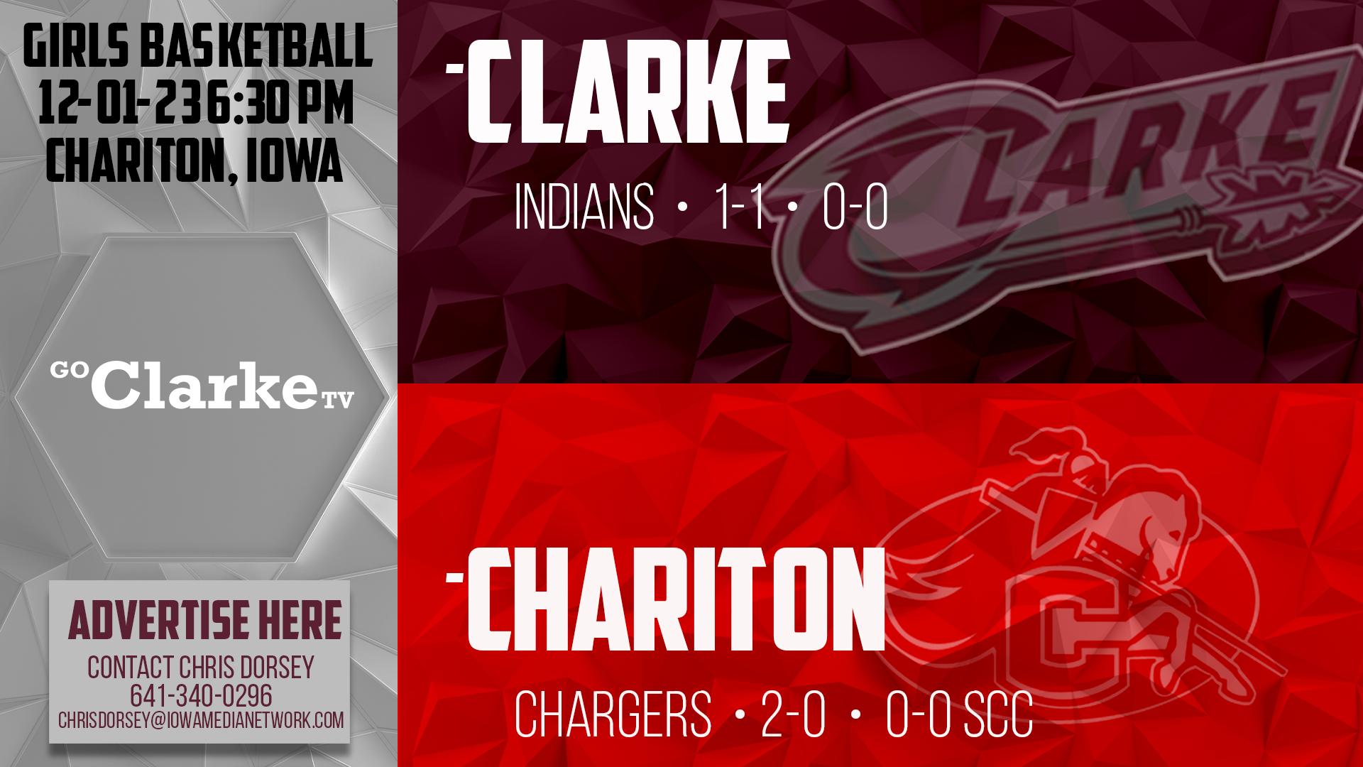 Clarke Girls Basketball at Chariton 12-1-23