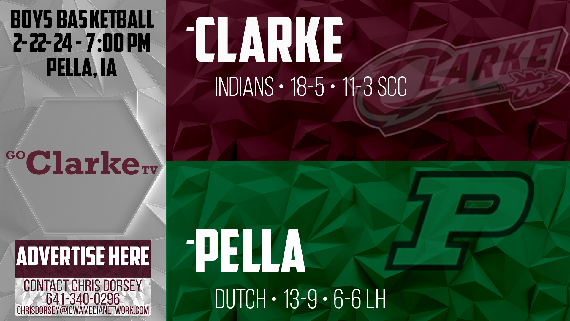 Clarke Boys Basketball @ Pella Post Season 2-22-24