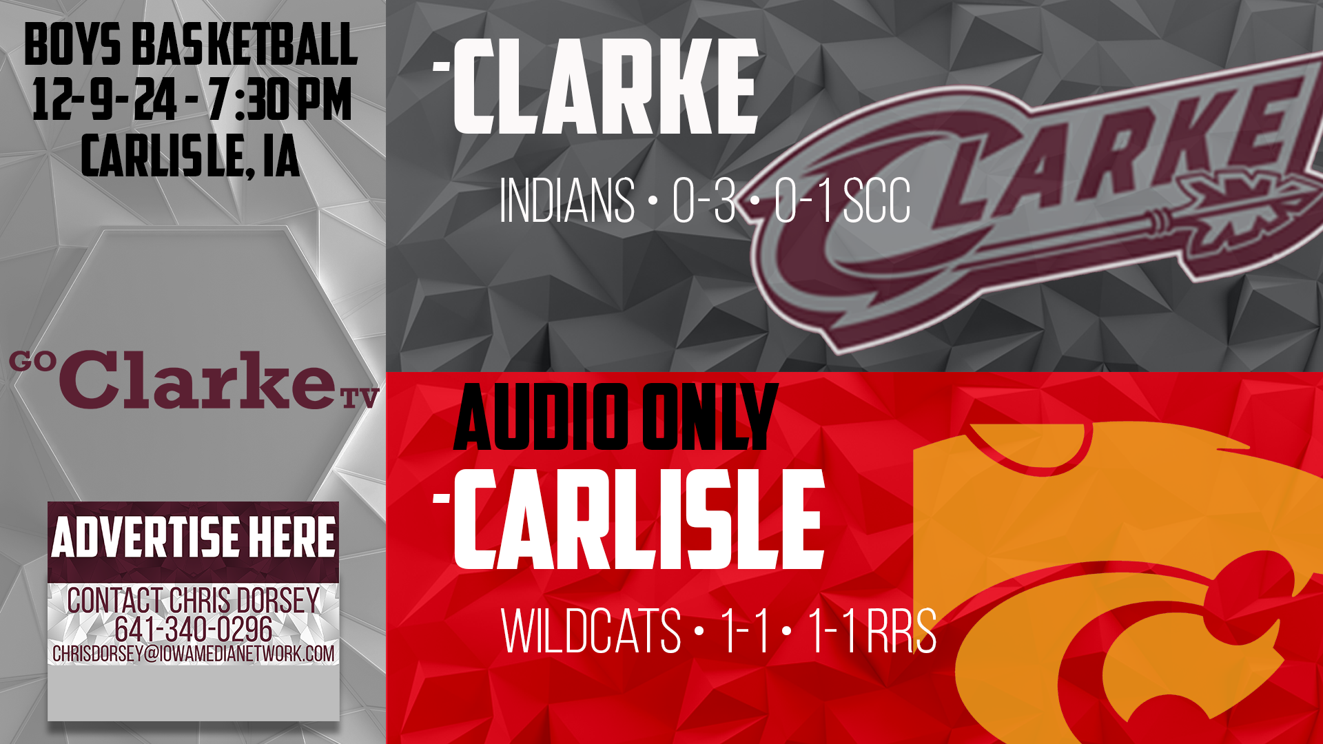 AUDIO ONLY - Clarke Boys Basketball at Carlisle 12-9-24