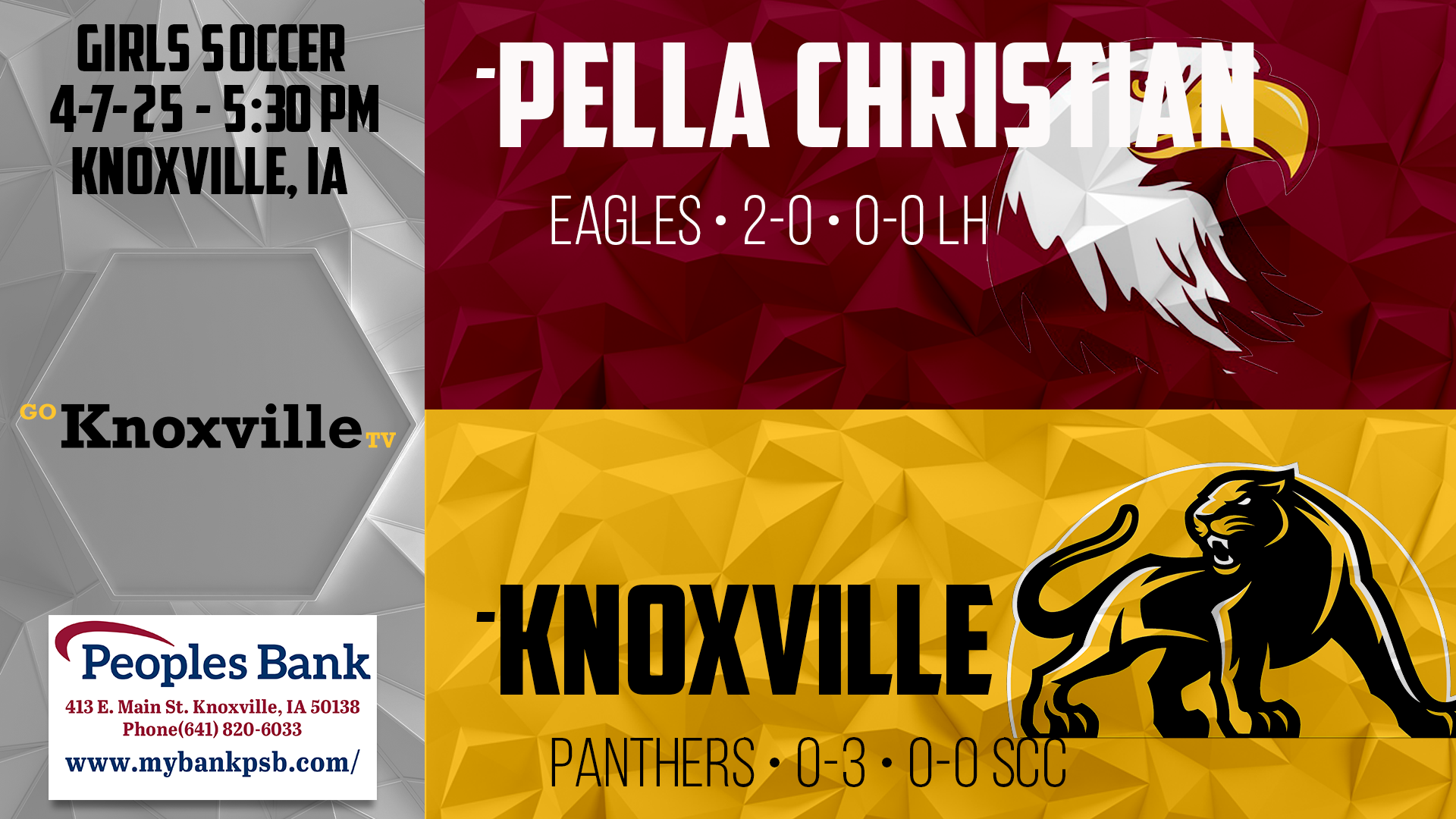 Knoxville Girls Soccer vs Pella Christian 4-7-25