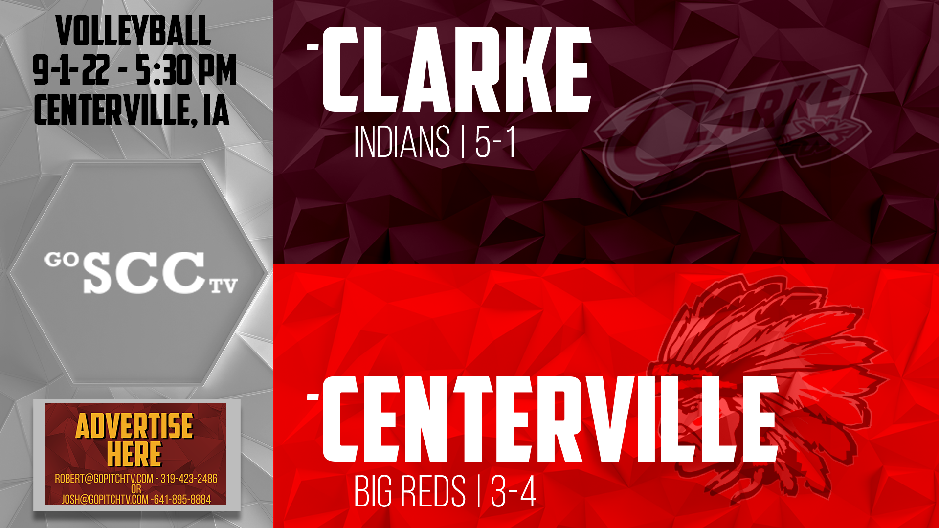 Centerville Volleyball vs Clarke 9-1-22