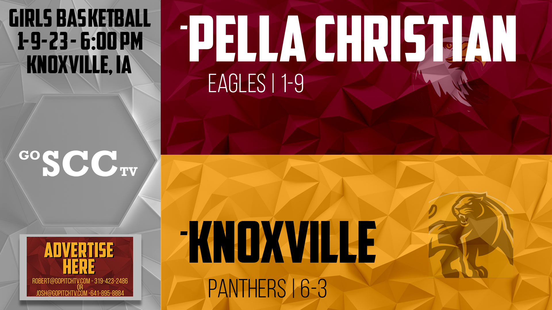 Knoxville Girls Basketball vs Pella Christian 1-9-23