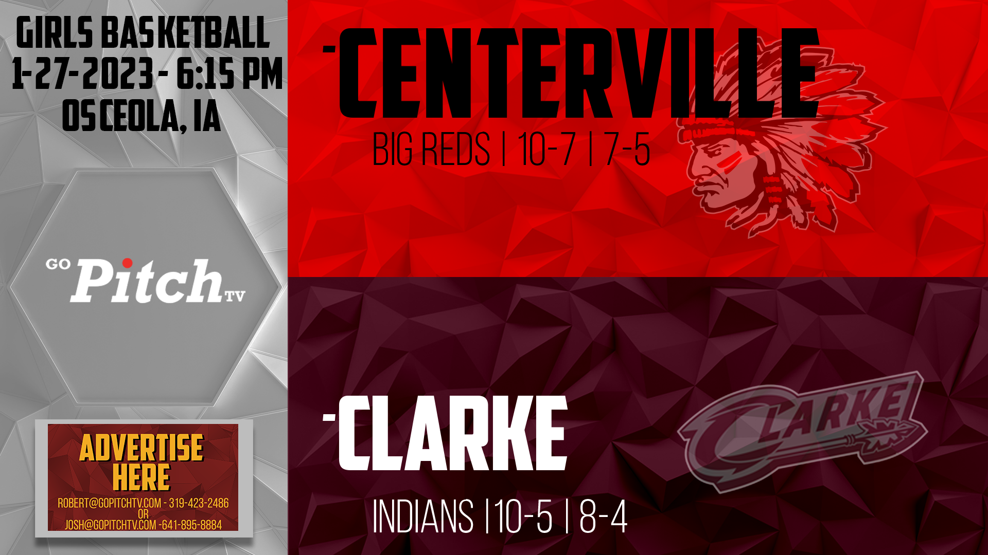 Centerville Girls Basketball vs Clarke 1-27-23