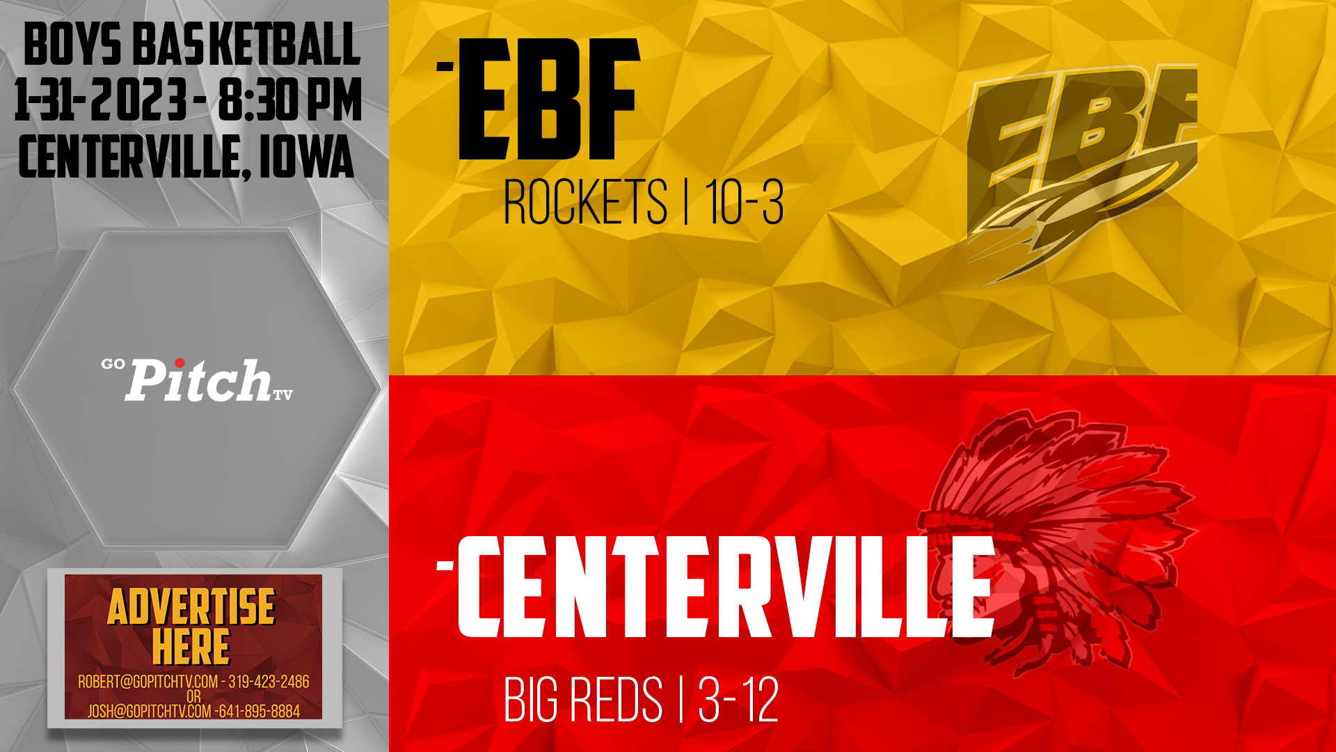 Centerville Boys Basketball vs EBF 1-31-23