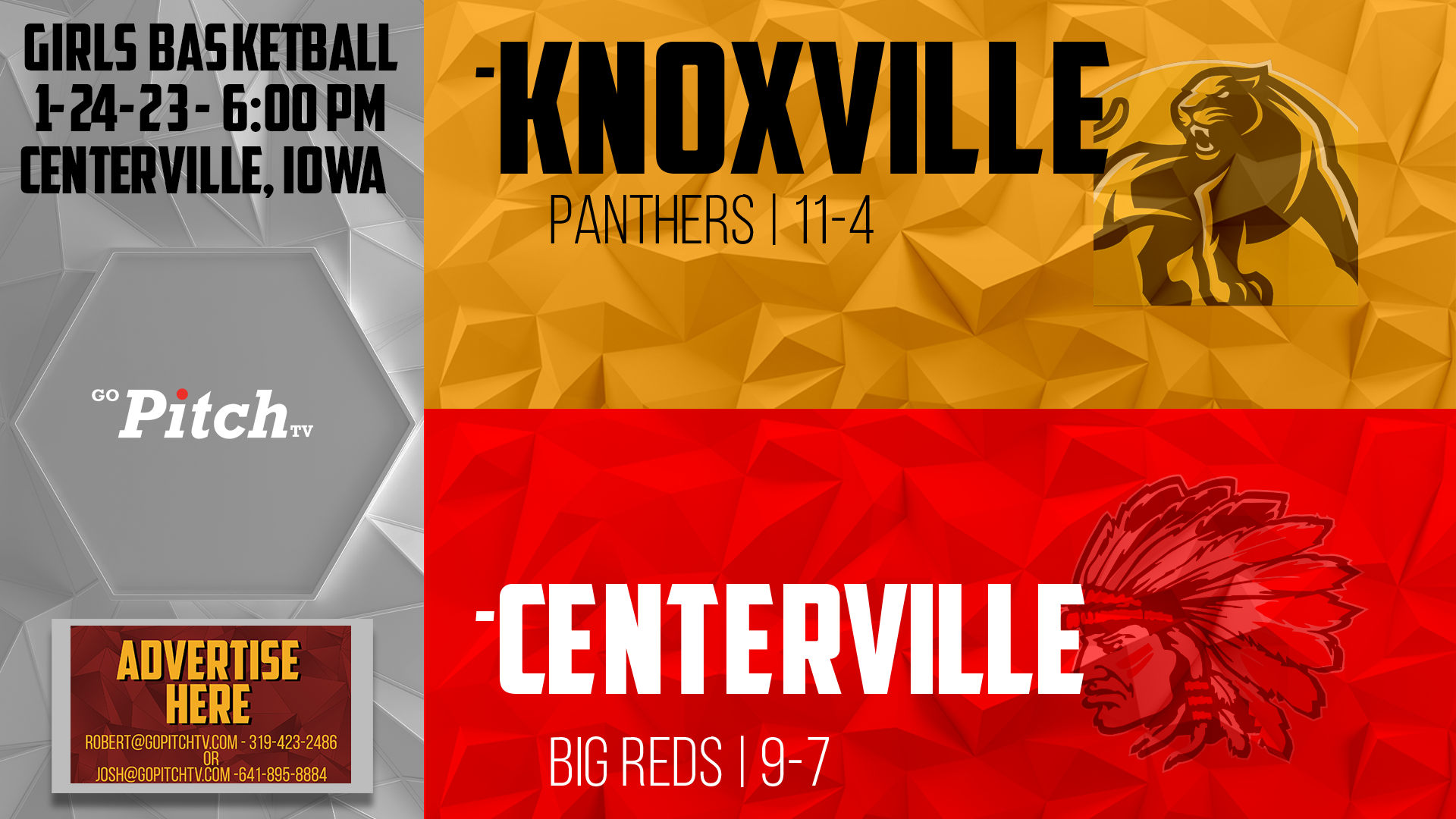 Centerville Girls Basketball vs Knoxville 1-24-23