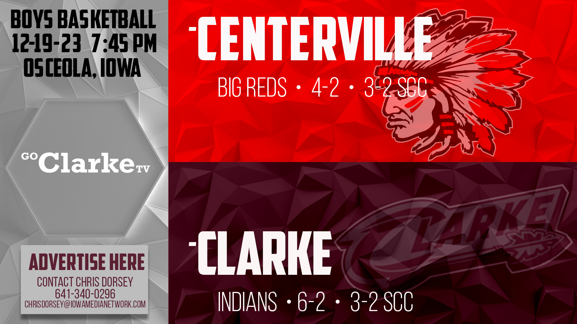 Clarke Boys Basketball vs Centerville 12-19-23