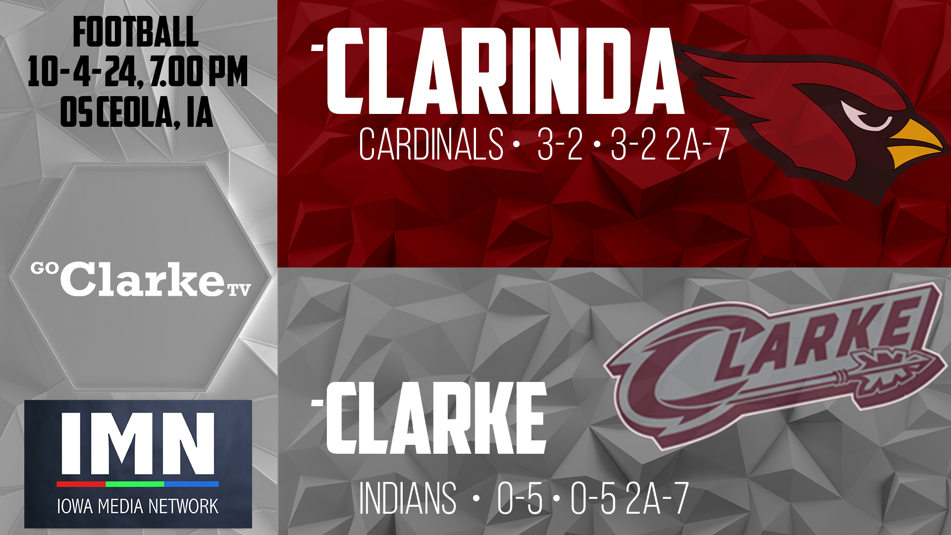 Clarke Football vs Clarinda 10-4-24 Homecoming