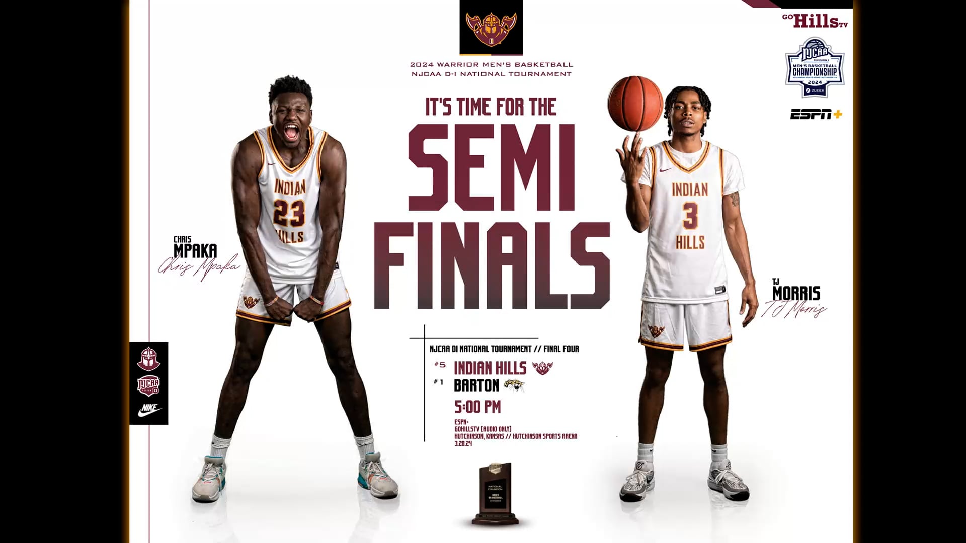 NJCAA National Tournament 3-28-24 #5 IHCC Men's Basketball vs #1 Barton