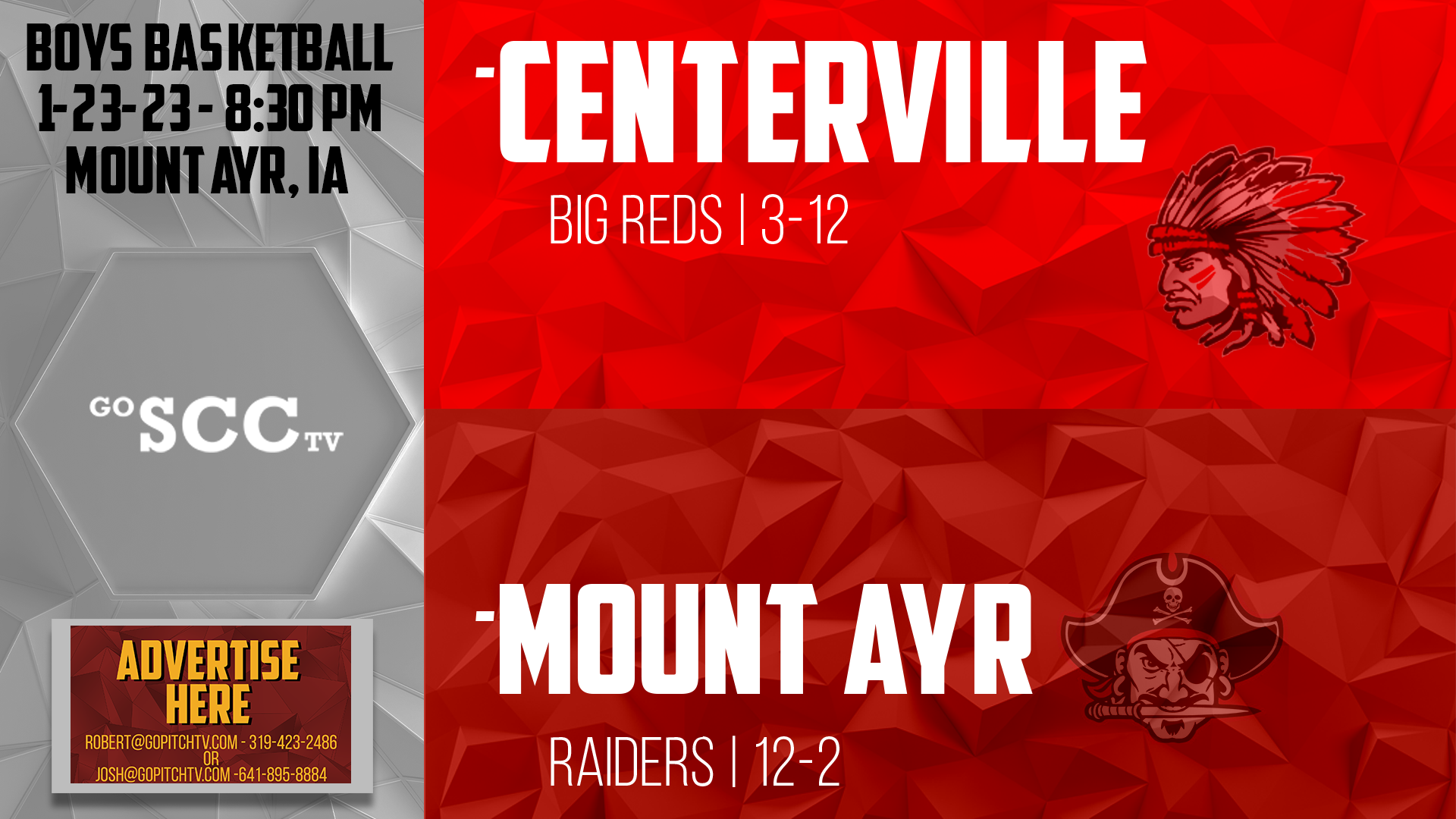 Centerville Boys Basketball at Mount Ayr 1-23-23