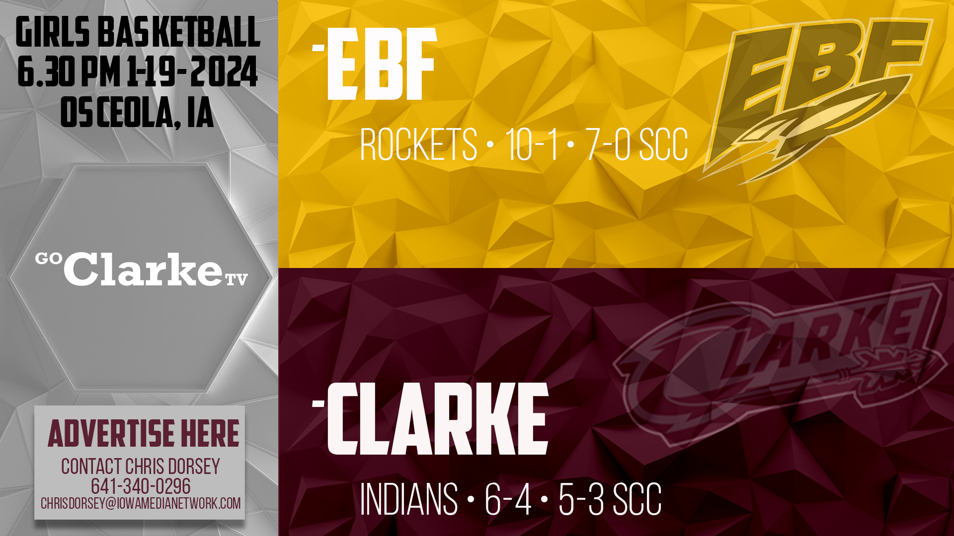 Clarke Girls Basketball vs EBF 1-19-24