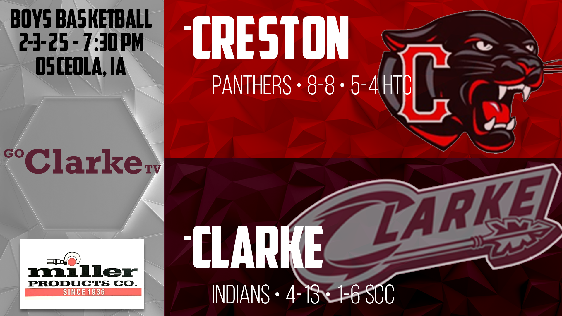 Clarke Boys Basketball vs Creston 2-3-25 