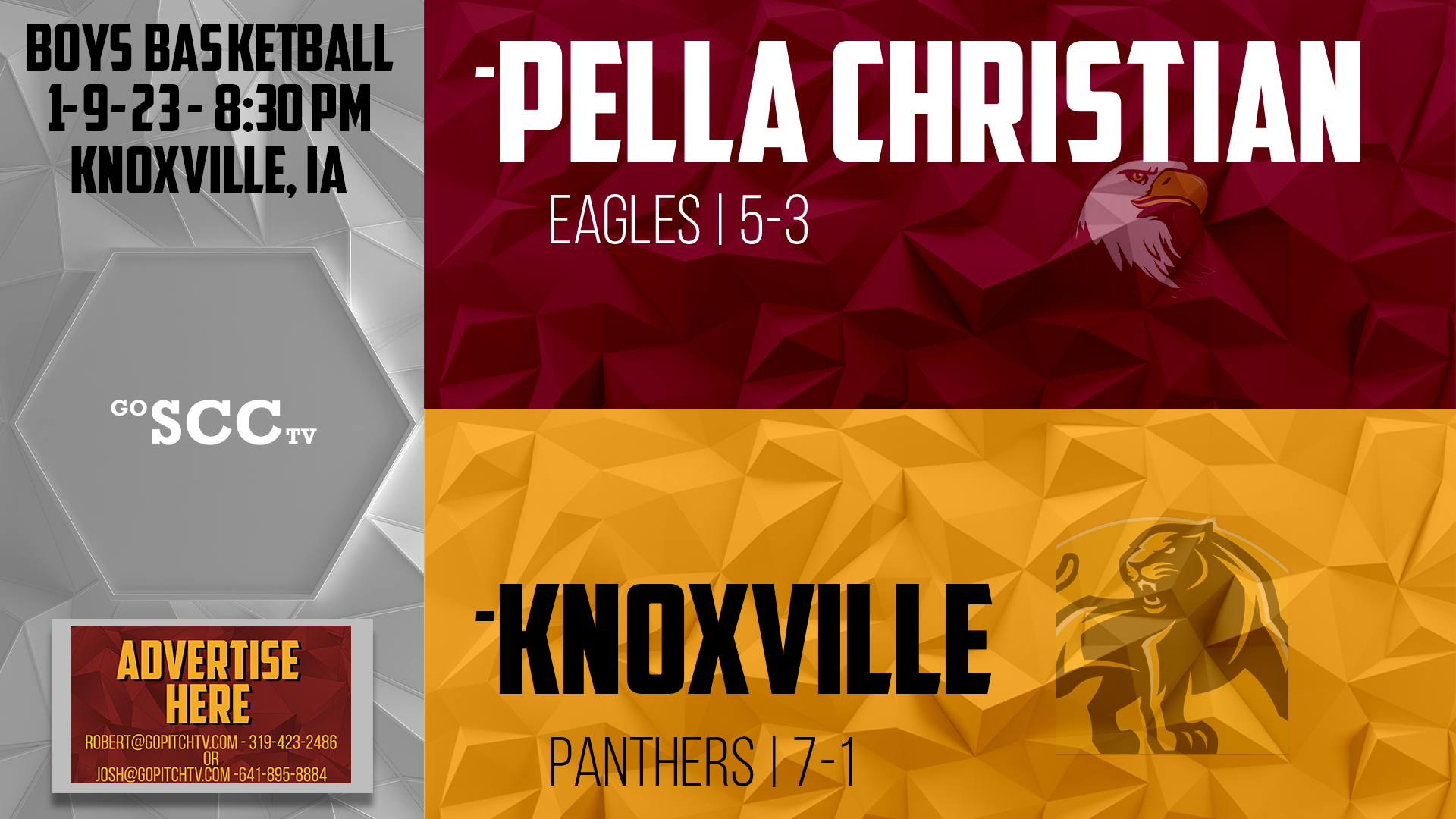 Knoxville Boys Basketball vs Pella Christian 1-9-23