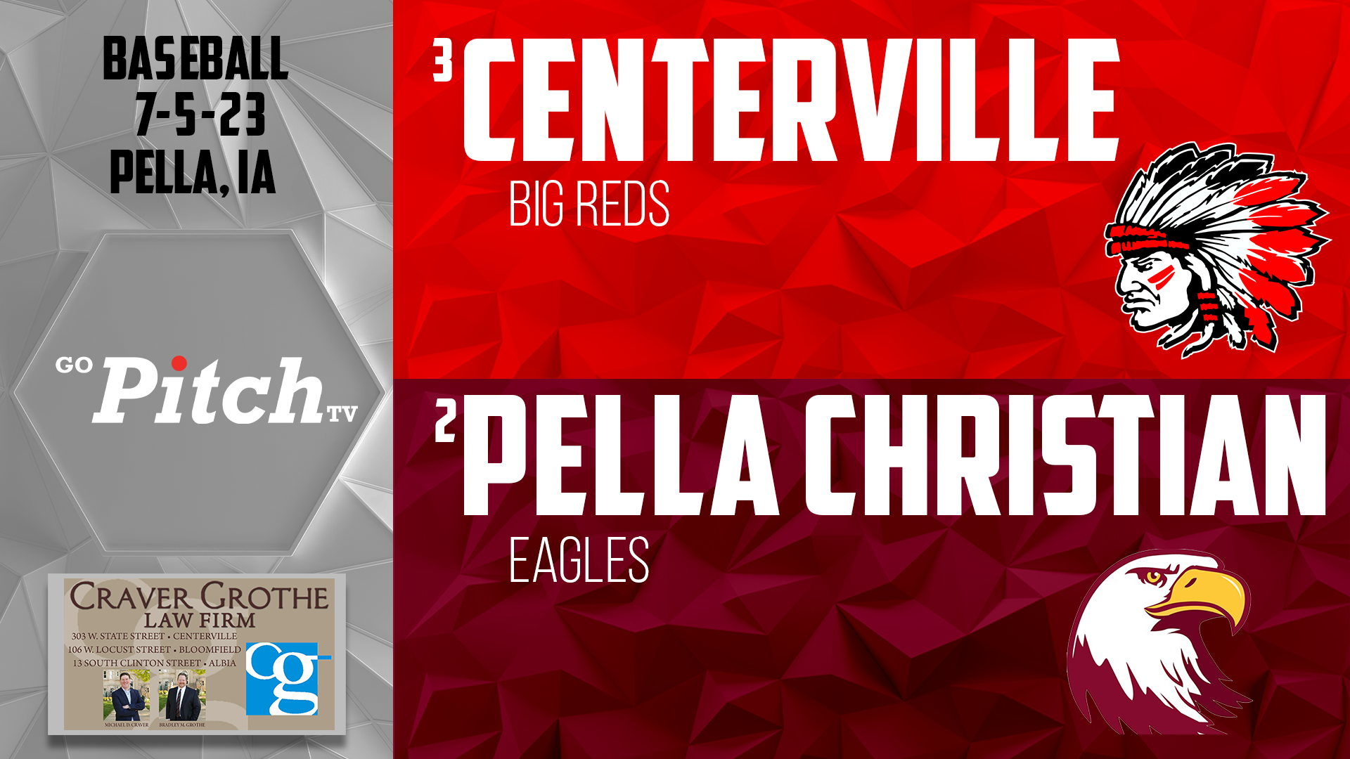 Centerville Baseball @ Pella Christian 7-5-23 POST SEASON