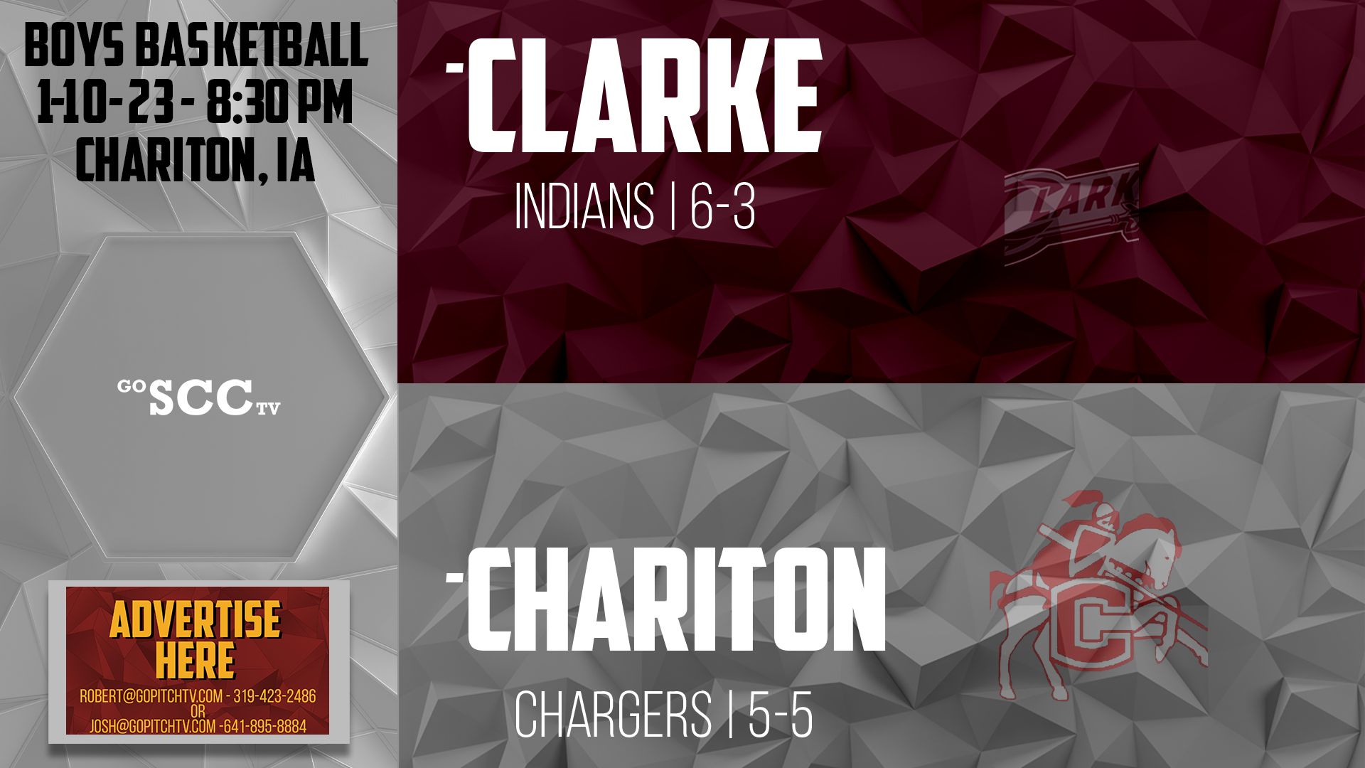 Chariton Boys Basketball vs Clarke 1-10-23