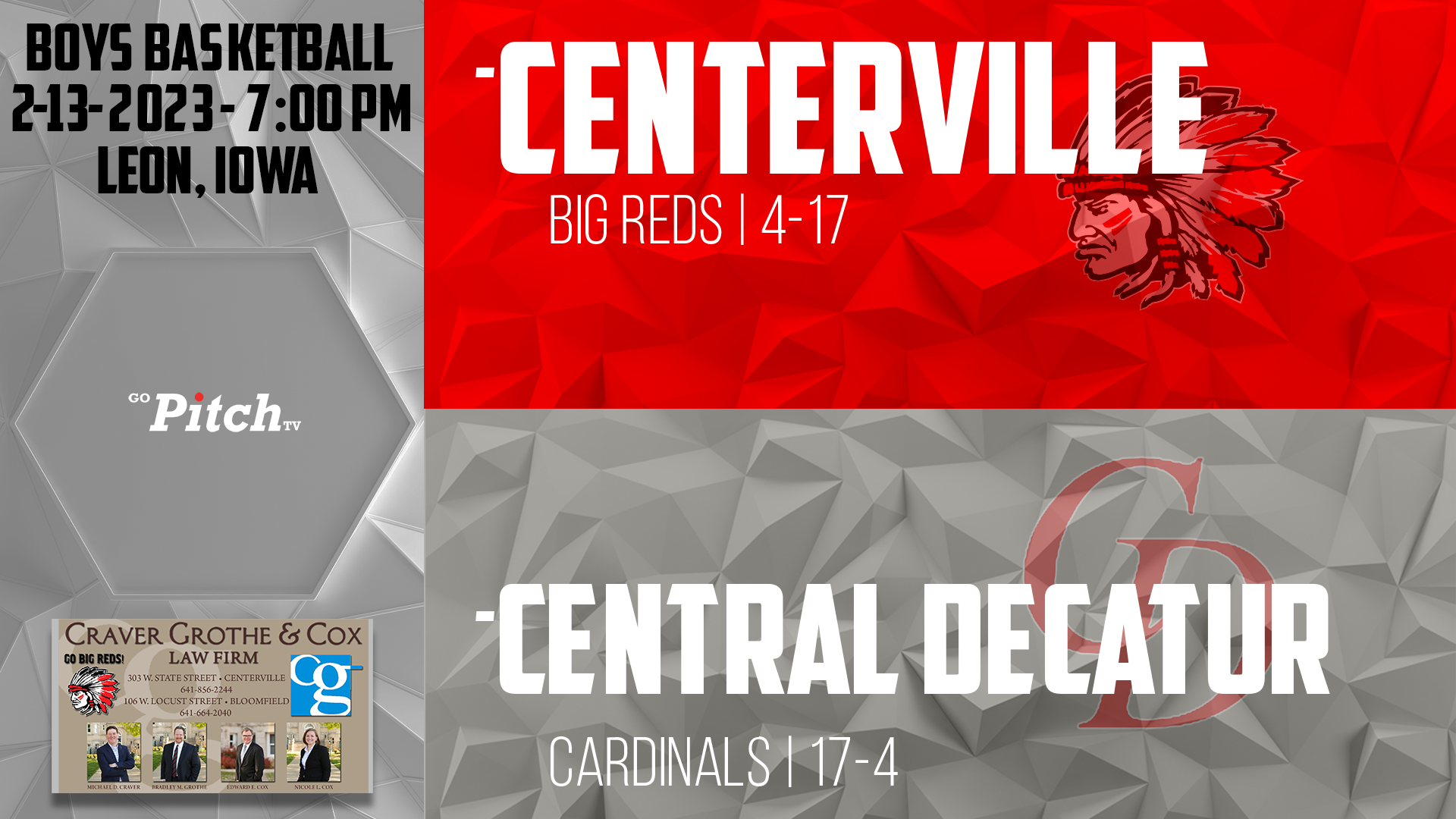 Centerville Boys Basketball at Central Decatur Class 2A-7 Round 1