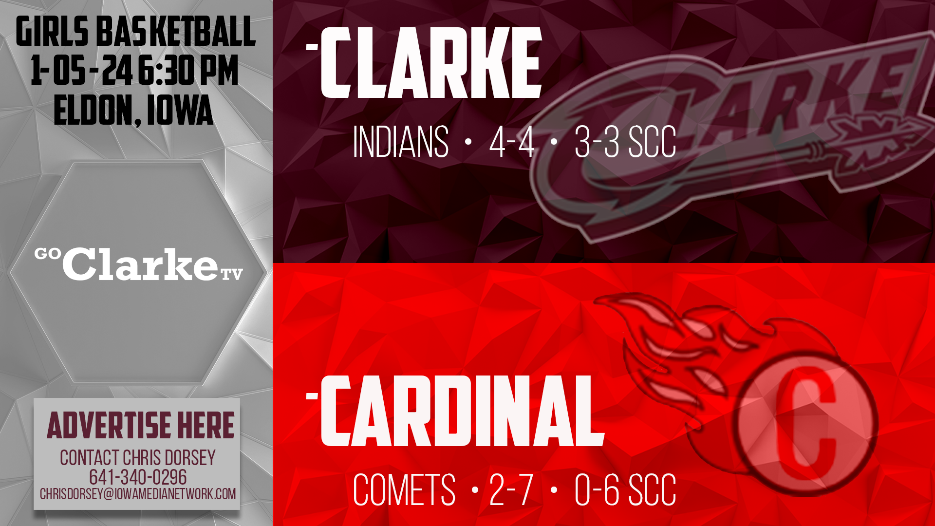 Clarke Girls Basketball @ Cardinal 1-5-24