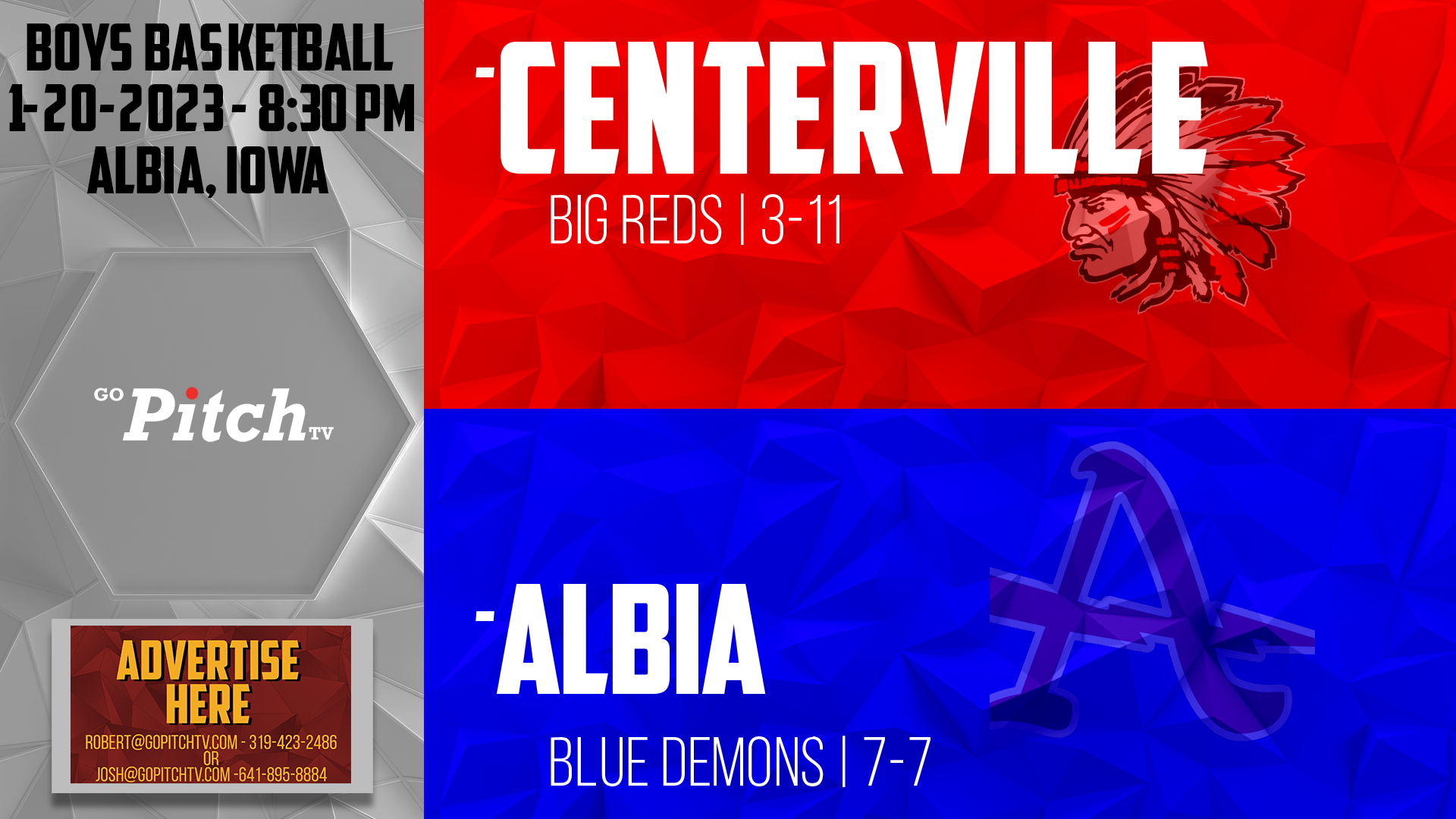 Centerville Boys Basketball vs Albia 1-20-22