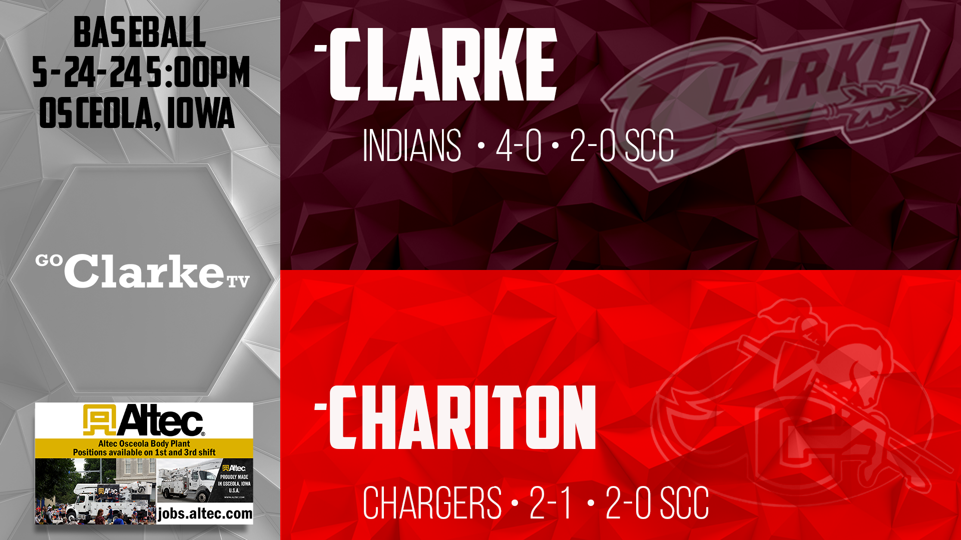 Clarke Baseball vs Chariton 5-24-24