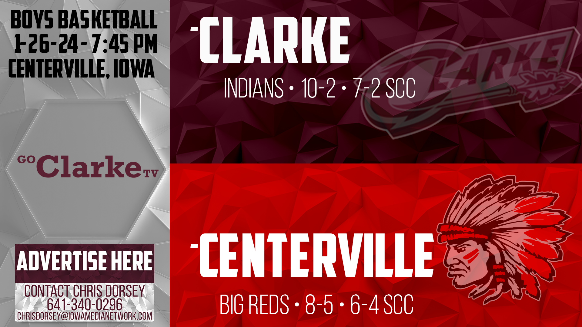 Clarke Boys Basketball @ Centerville 1-26-24