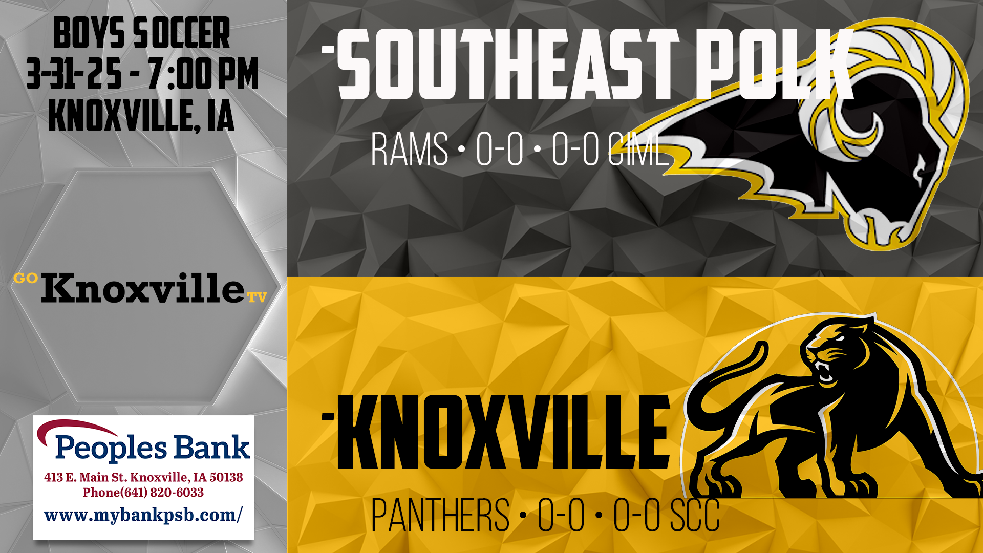 Knoxville Boys Soccer vs Southeast Polk 3-31-25