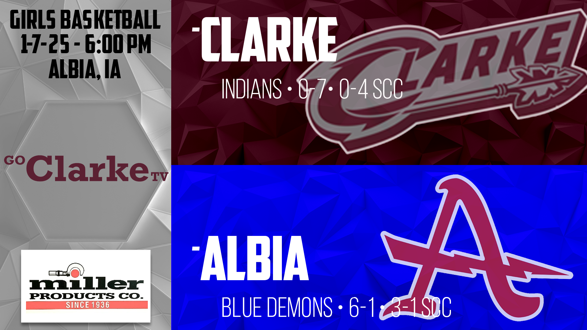 Clarke Girls Basketball vs Albia 1-7-25