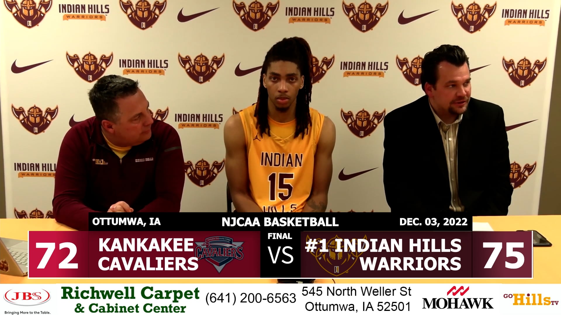 12-3-22 IHCC Men's Basketball vs Kankakee Post Game Interview