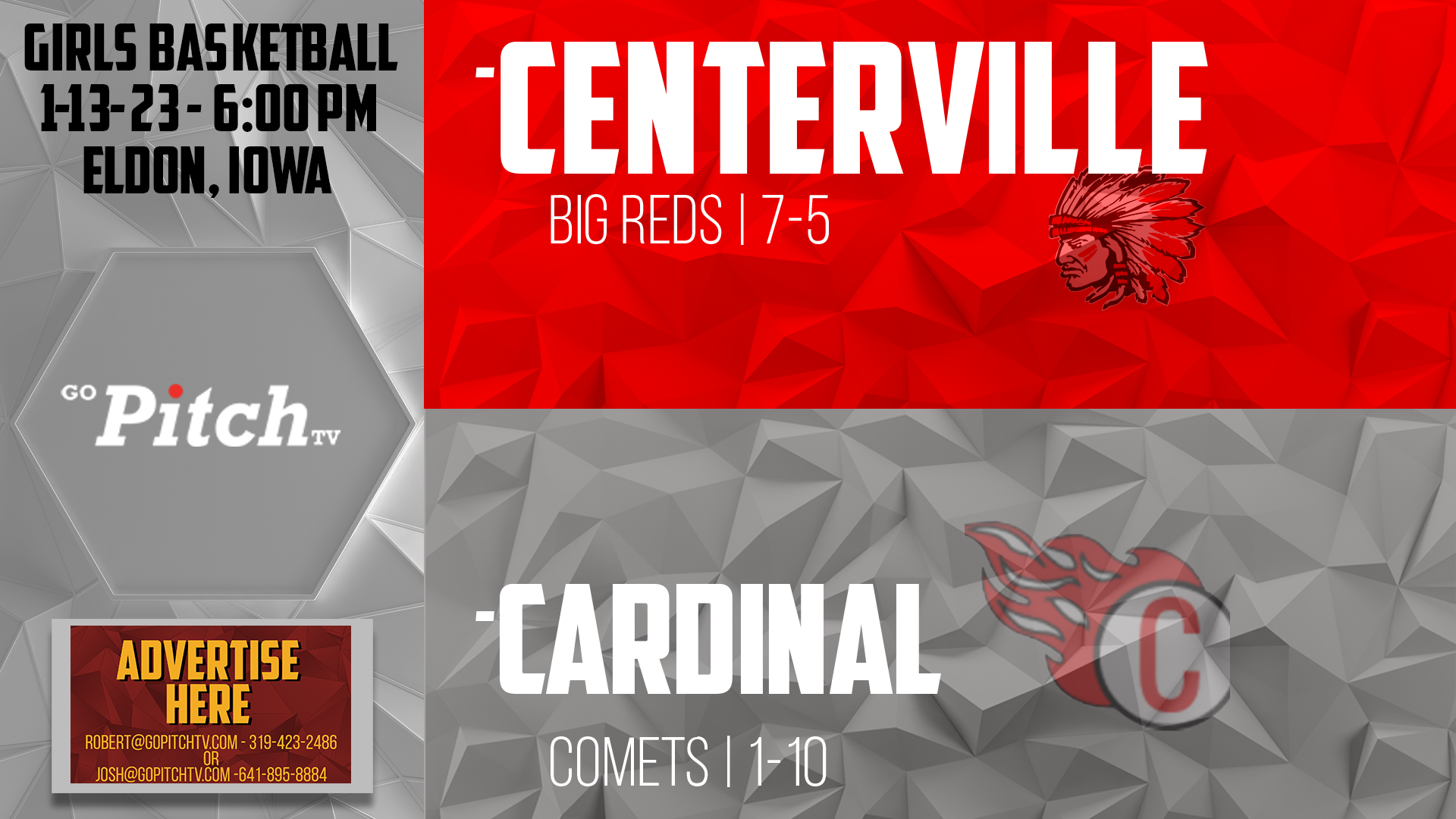 Centerville Girls Basketball at Cardinal 1-13-23